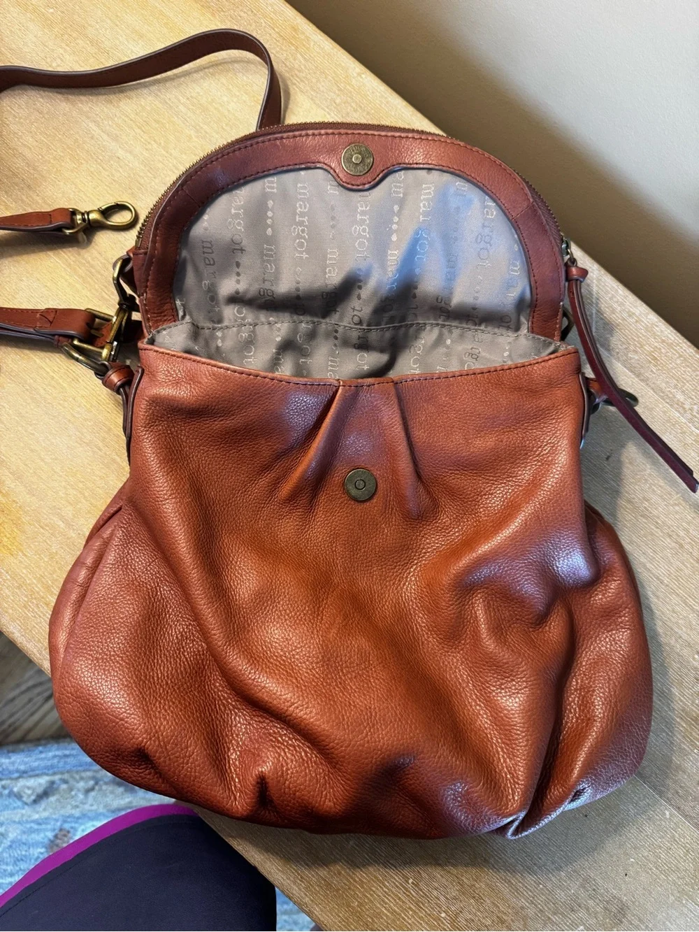 Women's Leather Crossbody Bag in cognac brown genuine leather.